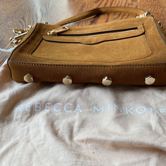 Rebecca Minkoff Women’s Crossbody Bag Suede Leather Metal Chain Gold Hardware - Picture 4 of 11